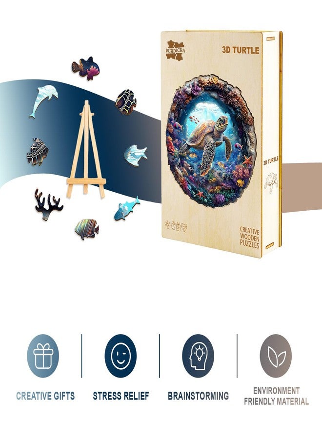 Purdicra Wooden Puzzles for Adults, 3D Vision Turtle Wooden Jigsaw Puzzles with Unique Shape, Adult Jigsaw Puzzle, Birthday Gifts for Adults, 11.4"x11.4"-200pcs - Image 4